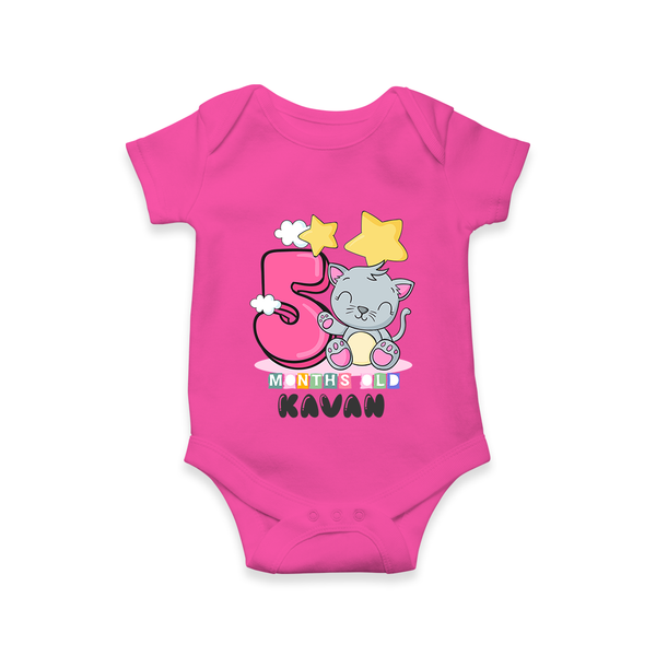 Custom Baby Romper/Onesie for 5 Month Milestone | Soft Cotton Bodysuit | Personalized Name Print - HOT PINK - New Born (Chest 14")