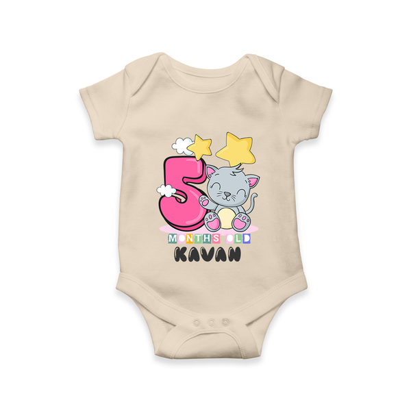 Custom Baby Romper/Onesie for 5 Month Milestone | Soft Cotton Bodysuit | Personalized Name Print - IVORY - New Born (Chest 14")