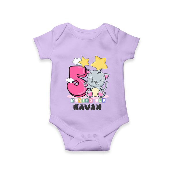 Custom Baby Romper/Onesie for 5 Month Milestone | Soft Cotton Bodysuit | Personalized Name Print - LILAC - New Born (Chest 14")