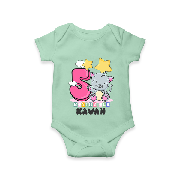 Custom Baby Romper/Onesie for 5 Month Milestone | Soft Cotton Bodysuit | Personalized Name Print - MINT GREEN - New Born (Chest 14")