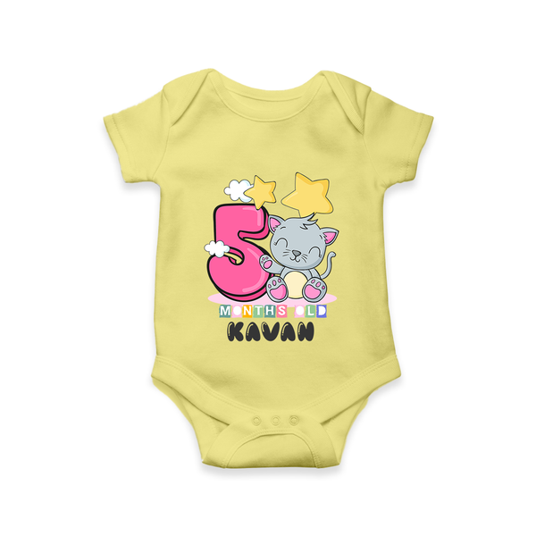 Custom Baby Romper/Onesie for 5 Month Milestone | Soft Cotton Bodysuit | Personalized Name Print - PASTEL YELLOW - New Born (Chest 14")
