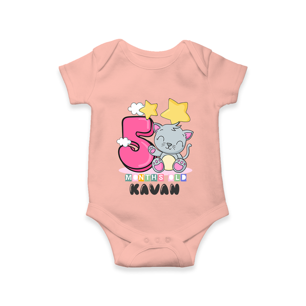 Custom Baby Romper/Onesie for 5 Month Milestone | Soft Cotton Bodysuit | Personalized Name Print - PEACH - New Born (Chest 14")