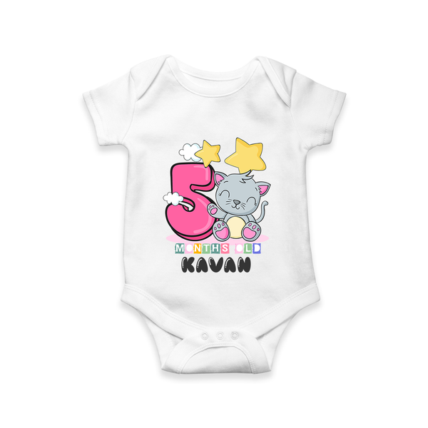 Custom Baby Romper/Onesie for 5 Month Milestone | Soft Cotton Bodysuit | Personalized Name Print - WHITE - New Born (Chest 14")