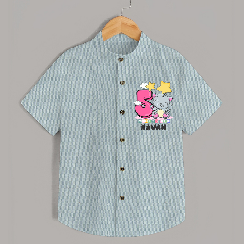 Custom Baby Shirt for 5 Month Milestone | Soft Cotton Shirt | Personalized Name Print - ARCTIC BLUE - 0 - 6 Months Old (Chest 23")