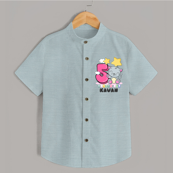 Custom Baby Shirt for 5 Month Milestone | Soft Cotton Shirt | Personalized Name Print - ARCTIC BLUE - 0 - 6 Months Old (Chest 23")