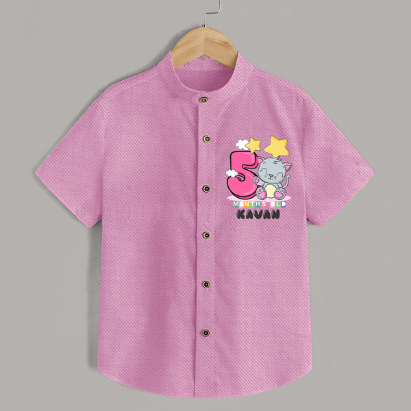 Custom Baby Shirt for 5 Month Milestone | Soft Cotton Shirt | Personalized Name Print - BABY PINK - 0 - 6 Months Old (Chest 23")