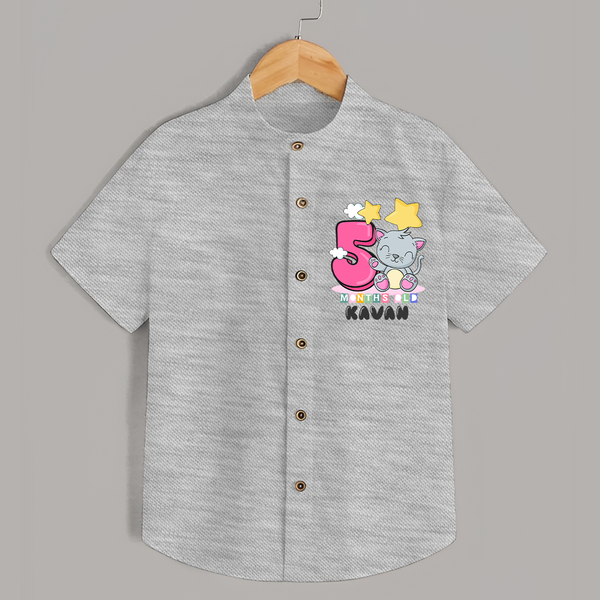 Custom Baby Shirt for 5 Month Milestone | Soft Cotton Shirt | Personalized Name Print - GREY - 0 - 6 Months Old (Chest 23")
