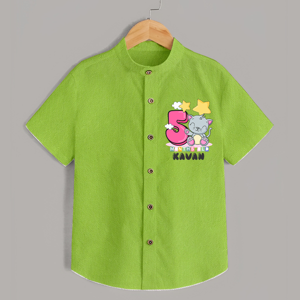 Custom Baby Shirt for 5 Month Milestone | Soft Cotton Shirt | Personalized Name Print - LIME GREEN - 0 - 6 Months Old (Chest 23")