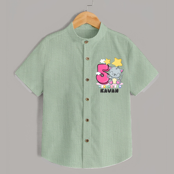 Custom Baby Shirt for 5 Month Milestone | Soft Cotton Shirt | Personalized Name Print - MINT GREEN - 0 - 6 Months Old (Chest 23")