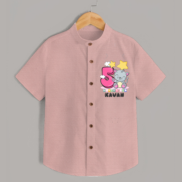Custom Baby Shirt for 5 Month Milestone | Soft Cotton Shirt | Personalized Name Print - PEACH - 0 - 6 Months Old (Chest 23")