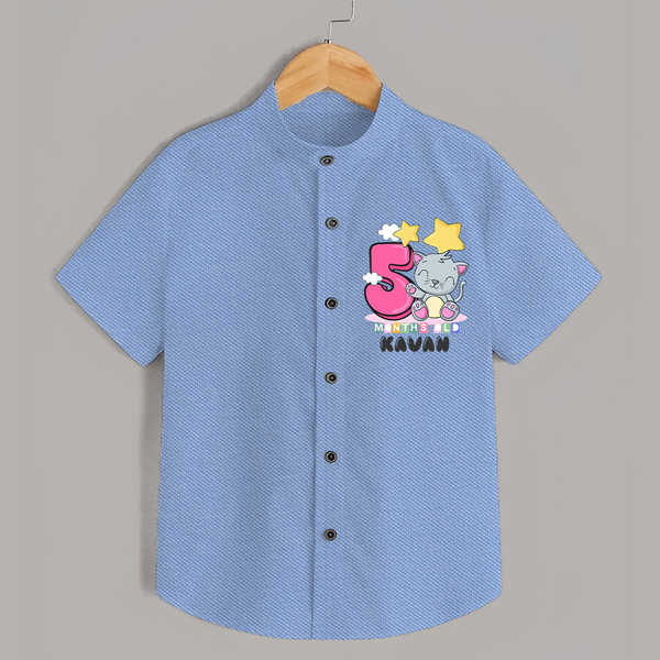 Custom Baby Shirt for 5 Month Milestone | Soft Cotton Shirt | Personalized Name Print - SKY BLUE - 0 - 6 Months Old (Chest 23")