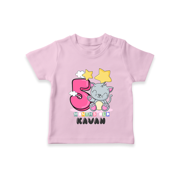 Custom Baby T-Shirt for 5 Month Milestone | Soft Cotton T-Shirt | Personalized Name Print - BABY PINK - 0-5 Months Old (Chest 17")