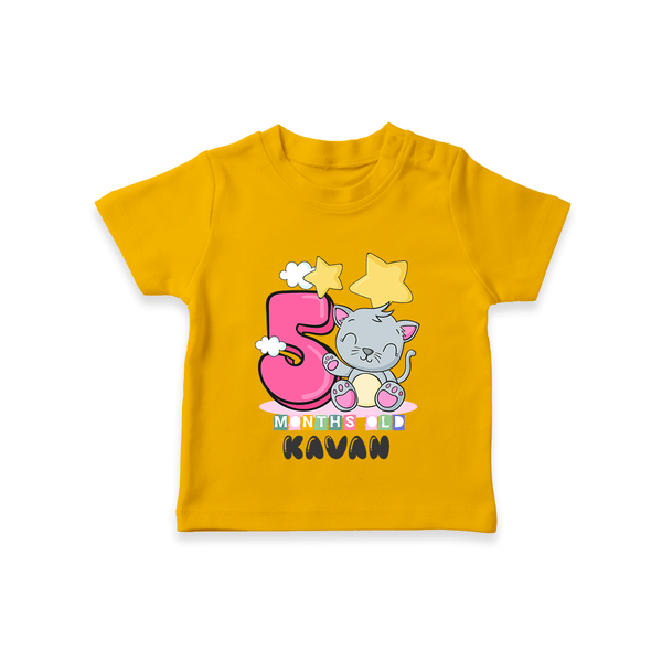 Custom Baby T-Shirt for 5 Month Milestone | Soft Cotton T-Shirt | Personalized Name Print - CHROME YELLOW - 0-5 Months Old (Chest 17")