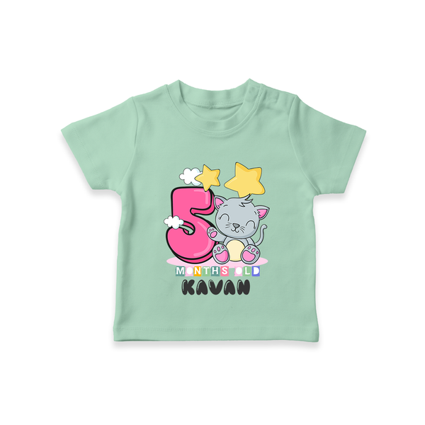 Custom Baby T-Shirt for 5 Month Milestone | Soft Cotton T-Shirt | Personalized Name Print - MINT GREEN - 0-5 Months Old (Chest 17")