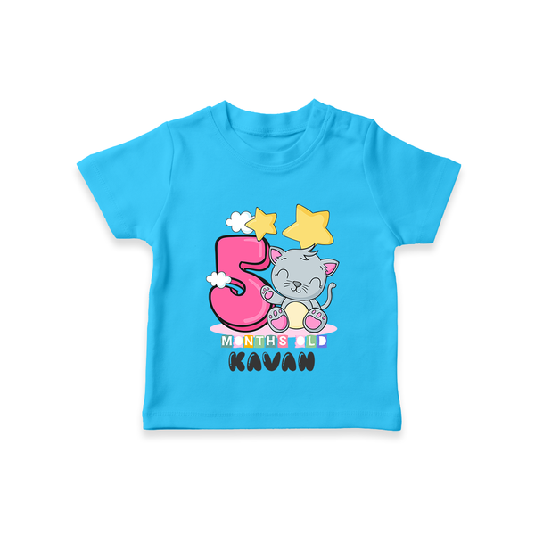 Custom Baby T-Shirt for 5 Month Milestone | Soft Cotton T-Shirt | Personalized Name Print - SKY BLUE - 0-5 Months Old (Chest 17")
