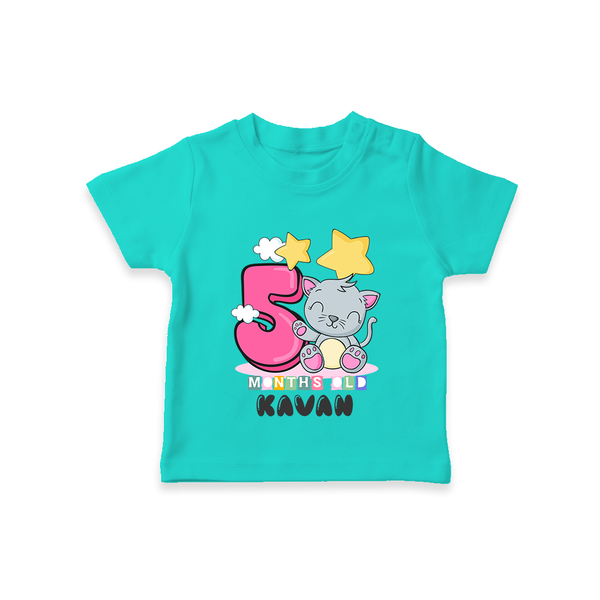 Custom Baby T-Shirt for 5 Month Milestone | Soft Cotton T-Shirt | Personalized Name Print - TEAL - 0-5 Months Old (Chest 17")