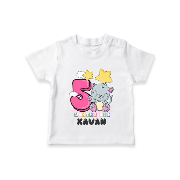 Custom Baby T-Shirt for 5 Month Milestone | Soft Cotton T-Shirt | Personalized Name Print - WHITE - 0-5 Months Old (Chest 17")