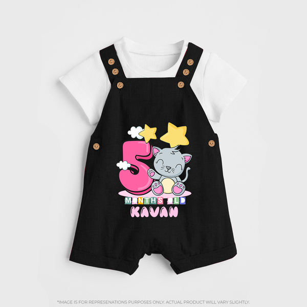 Custom Baby Dungaree Set for 5 Month Milestone | Soft Cotton Dungaree Set | Personalized Name Print - BLACK - 0 - 5 Months Old (Chest 18")