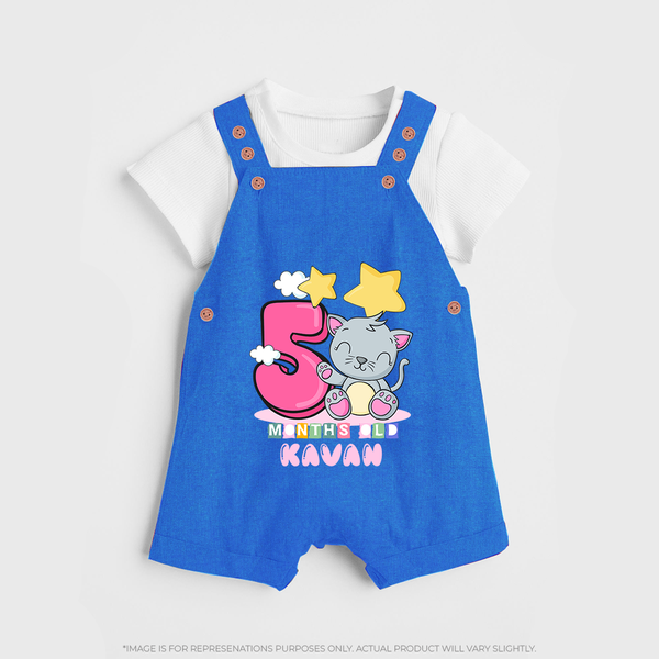 Custom Baby Dungaree Set for 5 Month Milestone | Soft Cotton Dungaree Set | Personalized Name Print - COBALT BLUE - 0 - 5 Months Old (Chest 18")