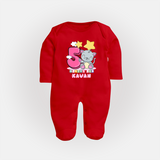 Custom Baby Full Sleeve Bodysuit/ Sleep Suit/ Jumpsuit for 5 Month Milestone | Soft Cotton Full Sleeve Bodysuit/ Sleep Suit/ Jumpsuit | Personalized Name Print - RED - New Born (Chest 7.5")