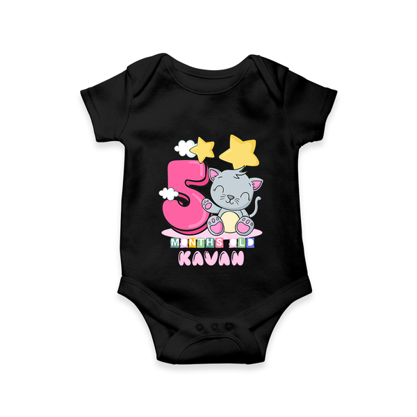 Custom Baby Romper/Onesie for 5 Month Milestone | Soft Cotton Bodysuit | Personalized Name Print - BLACK - New Born (Chest 14")