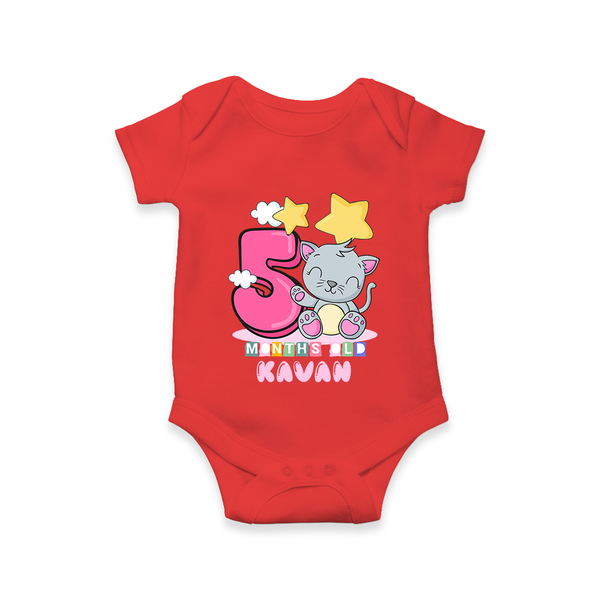 Custom Baby Romper/Onesie for 5 Month Milestone | Soft Cotton Bodysuit | Personalized Name Print - RED - New Born (Chest 14")