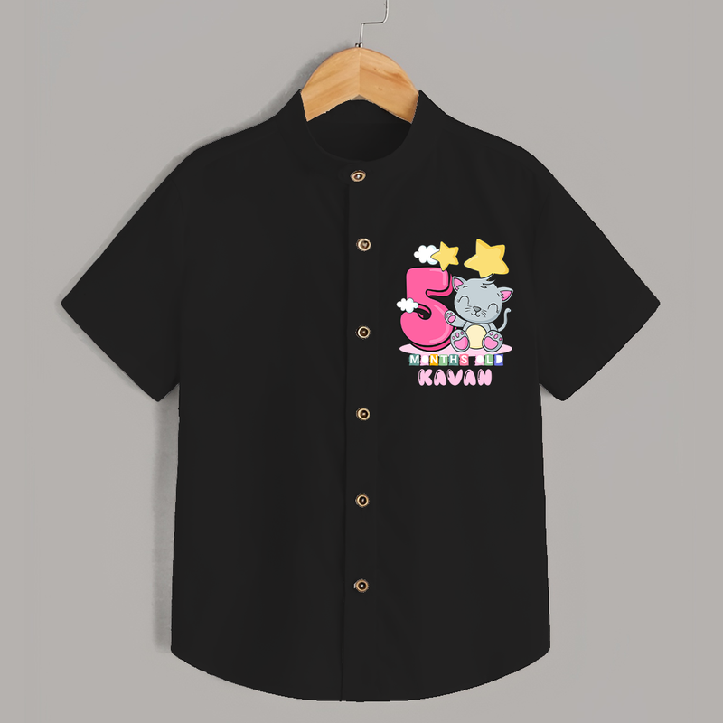Custom Baby Shirt for 5 Month Milestone | Soft Cotton Shirt | Personalized Name Print - BLACK - 0 - 6 Months Old (Chest 23")