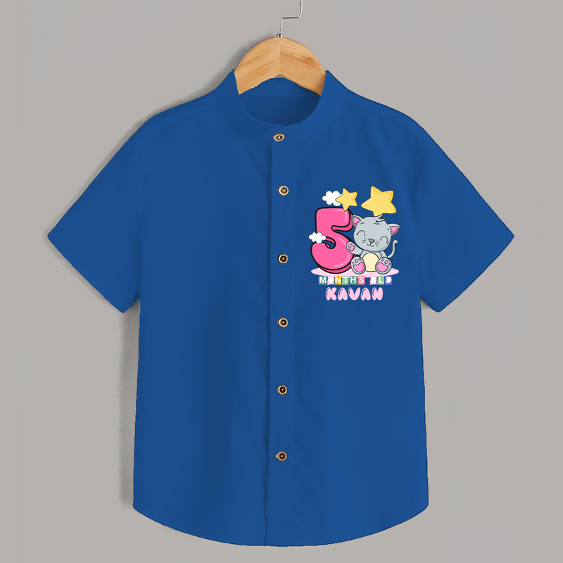 Custom Baby Shirt for 5 Month Milestone | Soft Cotton Shirt | Personalized Name Print - COBALT BLUE - 0 - 6 Months Old (Chest 23")
