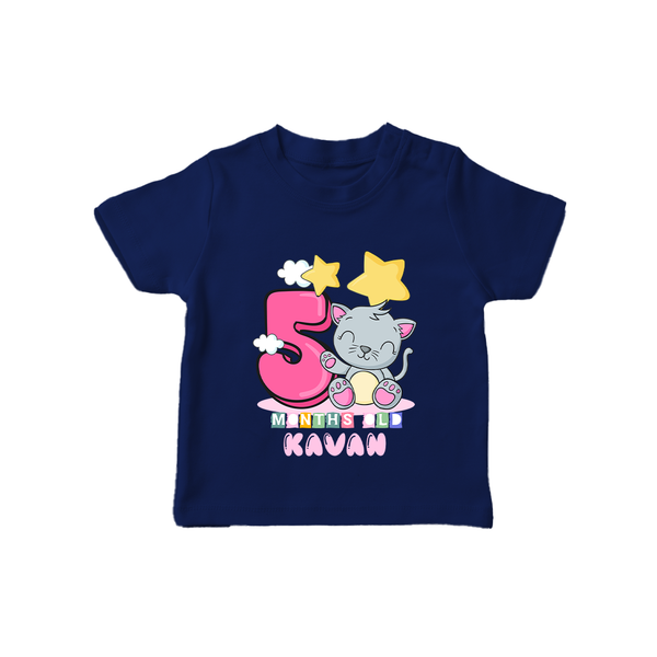 Custom Baby T-Shirt for 5 Month Milestone | Soft Cotton T-Shirt | Personalized Name Print - NAVY BLUE - 0-5 Months Old (Chest 17")