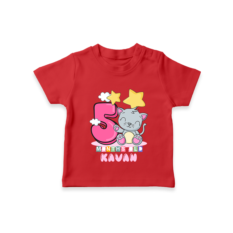 Custom Baby T-Shirt for 5 Month Milestone | Soft Cotton T-Shirt | Personalized Name Print - RED - 0-5 Months Old (Chest 17")