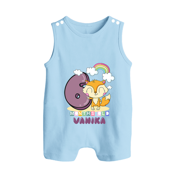 Custom Baby Romper Suit/ Sleeveless Romper for 6 Month Milestone | Soft Cotton Romper Suit/ Sleeveless Romper | Personalized Name Print - BABY BLUE - 0 - 5 Months Old (Chest 18")