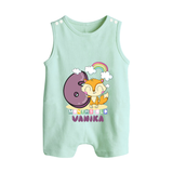 Custom Baby Romper Suit/ Sleeveless Romper for 6 Month Milestone | Soft Cotton Romper Suit/ Sleeveless Romper | Personalized Name Print - MINT GREEN - 0 - 5 Months Old (Chest 18")