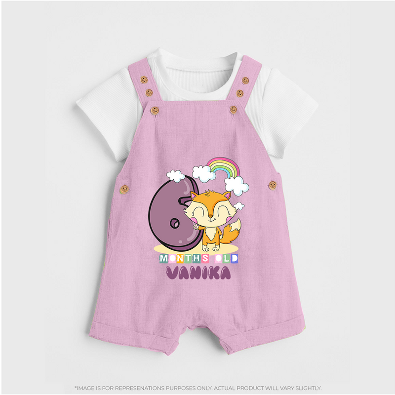 Custom Baby Dungaree Set for 6 Month Milestone | Soft Cotton Dungaree Set | Personalized Name Print - BABY PINK - 0 - 5 Months Old (Chest 18")