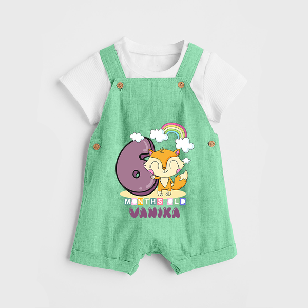 Custom Baby Dungaree Set for 6 Month Milestone | Soft Cotton Dungaree Set | Personalized Name Print - GREEN - 0 - 5 Months Old (Chest 18")