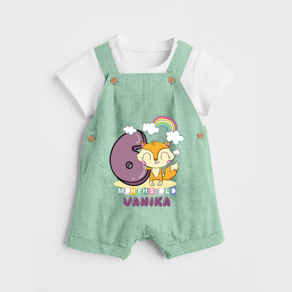 Custom Baby Dungaree Set for 6 Month Milestone | Soft Cotton Dungaree Set | Personalized Name Print - MINT GREEN - 0 - 5 Months Old (Chest 18")