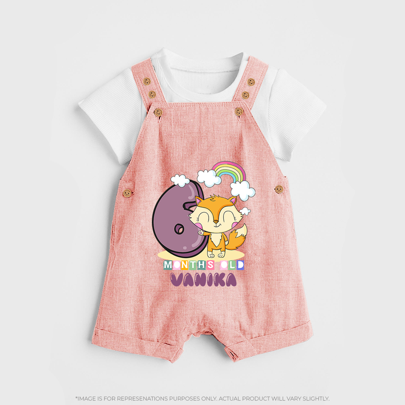 Custom Baby Dungaree Set for 6 Month Milestone | Soft Cotton Dungaree Set | Personalized Name Print - PEACH - 0 - 5 Months Old (Chest 18")