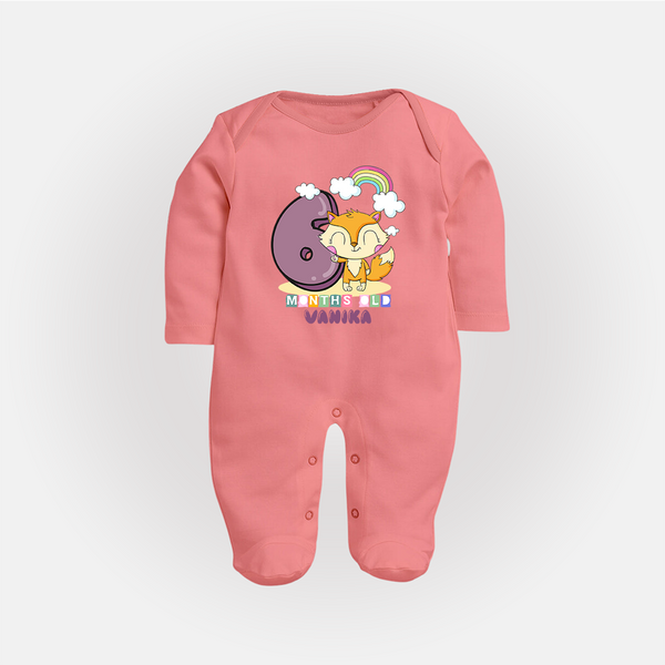 Make Your BabyÕs 6th Month Extra Special With Our Customized Baby Sleep Suit - PEACH - New Born (Chest 7.5")