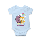 Custom Baby Romper/Onesie for 6 Month Milestone | Soft Cotton Bodysuit | Personalized Name Print - BABY BLUE - New Born (Chest 14")