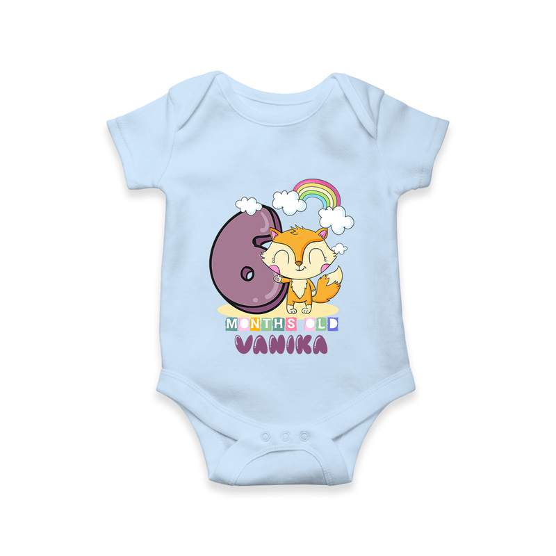 Custom Baby Romper/Onesie for 6 Month Milestone | Soft Cotton Bodysuit | Personalized Name Print - BABY BLUE - New Born (Chest 14")