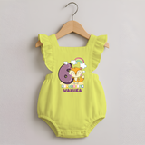 Custom Baby Romper Frock for 6 Month Milestone | Soft Cotton Romper Frock | Personalized Name Print - PASTEL YELLOW - 0 - 3 Months Old (Chest 19")