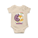 Custom Baby Romper/Onesie for 6 Month Milestone | Soft Cotton Bodysuit | Personalized Name Print - IVORY - New Born (Chest 14")