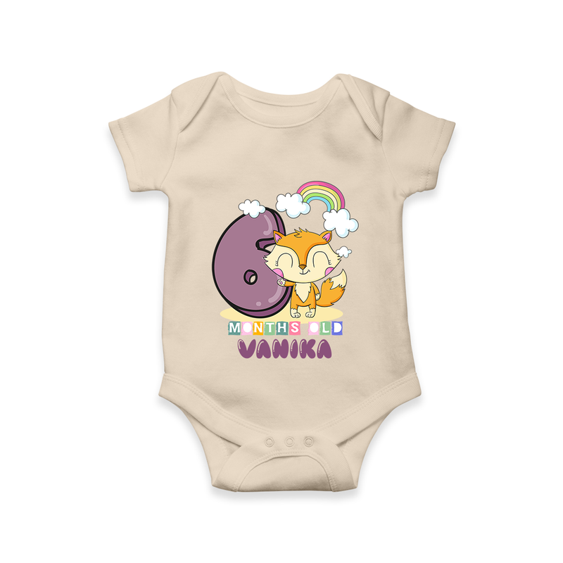 Custom Baby Romper/Onesie for 6 Month Milestone | Soft Cotton Bodysuit | Personalized Name Print - IVORY - New Born (Chest 14")
