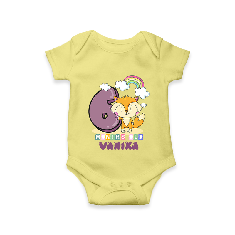 Custom Baby Romper/Onesie for 6 Month Milestone | Soft Cotton Bodysuit | Personalized Name Print - PASTEL YELLOW - New Born (Chest 14")