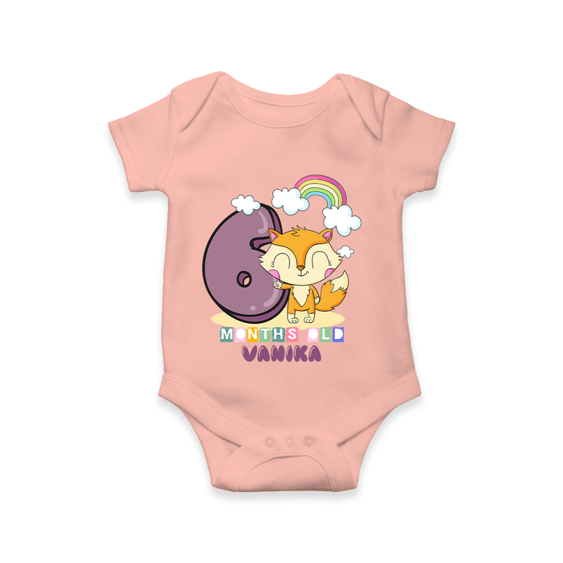 Celebrate The Sixth Month Birthday Customised Romper - PEACH - 0 - 3 Months Old (Chest 16")