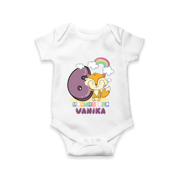 Custom Baby Romper/Onesie for 6 Month Milestone | Soft Cotton Bodysuit | Personalized Name Print - WHITE - New Born (Chest 14")