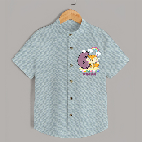 Custom Baby Shirt for 6 Month Milestone | Soft Cotton Shirt | Personalized Name Print - ARCTIC BLUE - 0 - 6 Months Old (Chest 23")