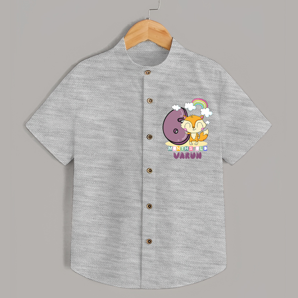 Custom Baby Shirt for 6 Month Milestone | Soft Cotton Shirt | Personalized Name Print - GREY - 0 - 6 Months Old (Chest 23")