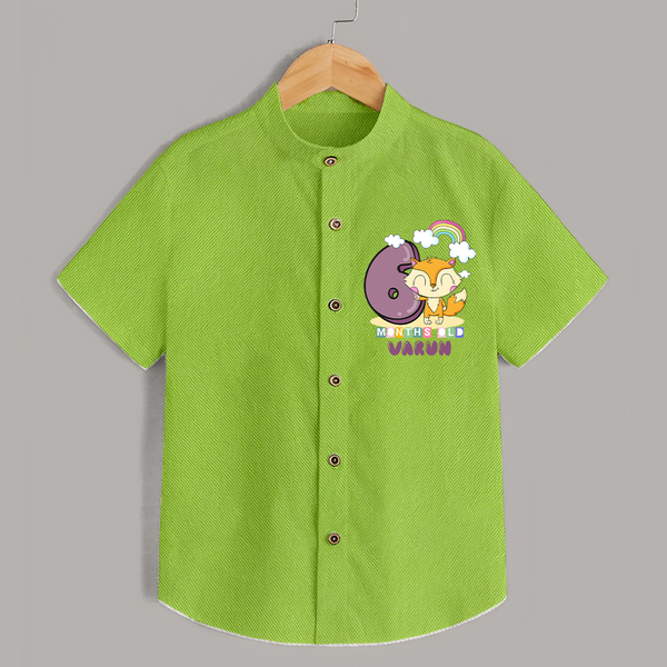 Custom Baby Shirt for 6 Month Milestone | Soft Cotton Shirt | Personalized Name Print - LIME GREEN - 0 - 6 Months Old (Chest 23")