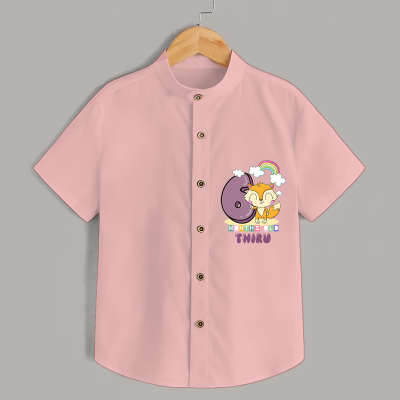 Celebrate The Sixth Month Birthday Customised Shirt - PEACH - 0 - 6 Months Old (Chest 21")