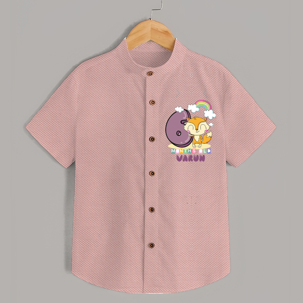 Custom Baby Shirt for 6 Month Milestone | Soft Cotton Shirt | Personalized Name Print - PEACH - 0 - 6 Months Old (Chest 23")